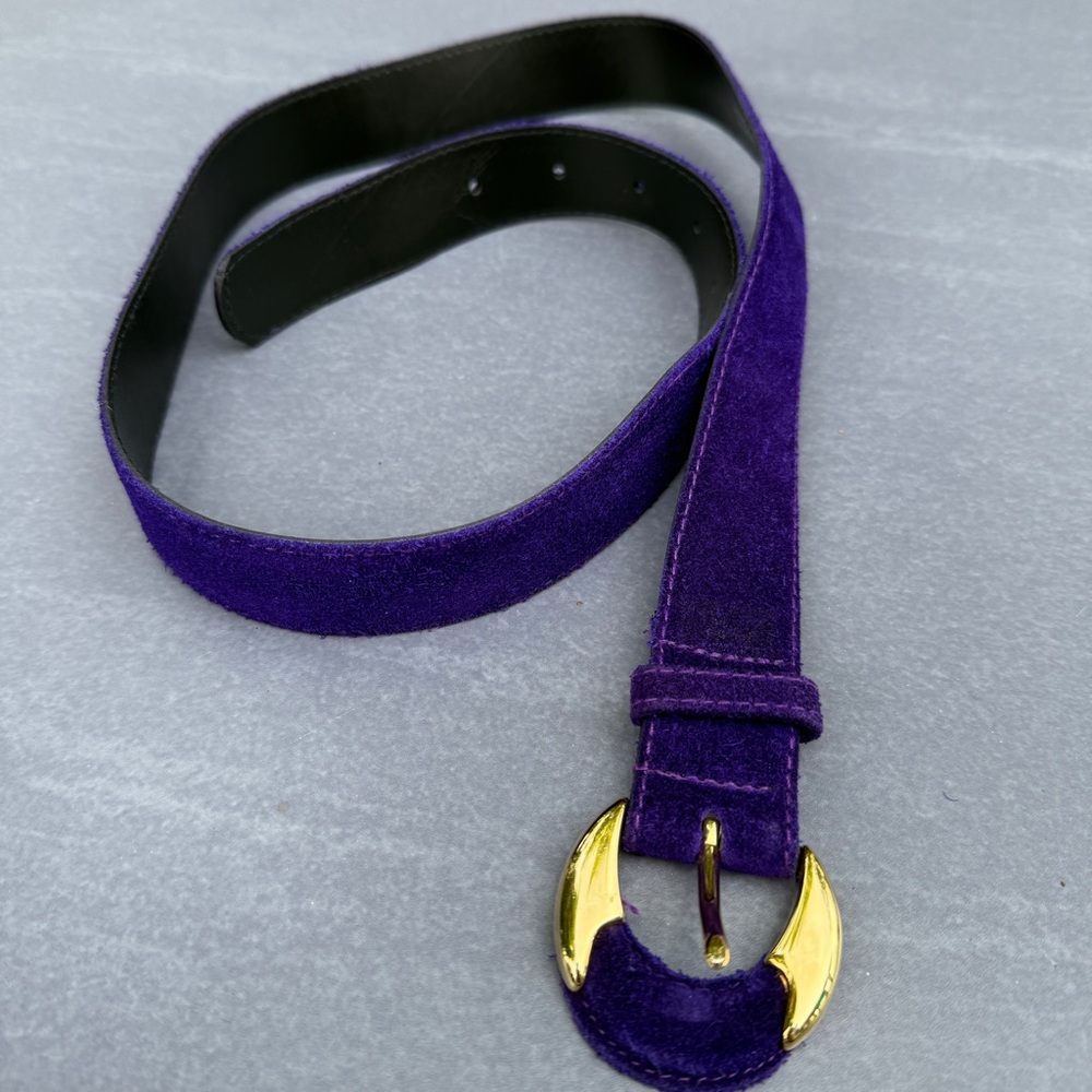 Vintage Purple Belt with Gold Buckle in Genuine Suede Leather 32 Rare - Picture 8 of 14